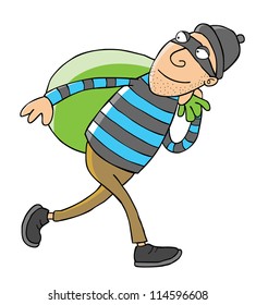 Represent a thief carries a bag full of goods.