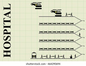 Representation of a busy hospital on graph paper background with 
copy space for own text

