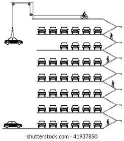 Representation of cars parked in a multi storey car park