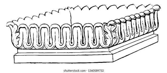 It is the representation of the covering of the corners with square piers covered with plaster or cement vintage line drawing or engraving illustration.