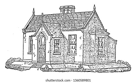 Es una representación del diseño XXVII que es una vivienda para un hombre su esposa con hijos y sirviente con las inusuales comodidades en el dibujo o grabado de la vintage del edificio independiente