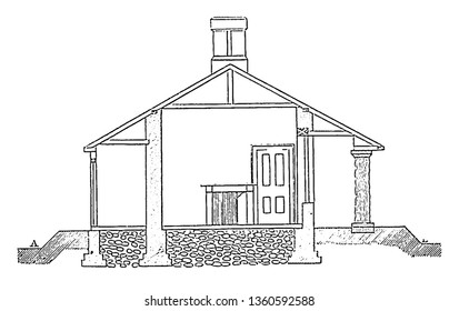 It is a representation of the elevation of the design XXIII. The entrance pillar floor parapet is shown vintage line drawing or engraving illustration.