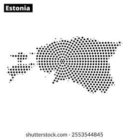 A representation of Estonia drawn using a unique dot pattern, showcasing its geographic layout and borders with clarity and precision.