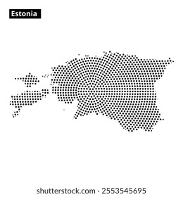 A representation of Estonia drawn using a unique dot pattern, showcasing its geographic layout and borders with clarity and precision.