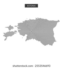 A representation of Estonia drawn using a unique dot pattern, showcasing its geographic layout and borders with clarity and precision.