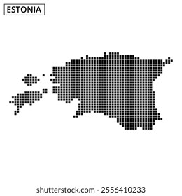 A representation of Estonia drawn using a unique dot pattern, showcasing its geographic layout and borders with clarity and precision.