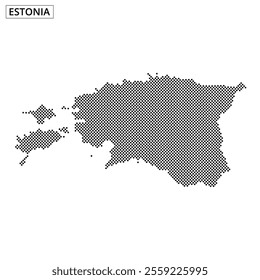 A representation of Estonia drawn using a unique dot pattern, showcasing its geographic layout and borders with clarity and precision.