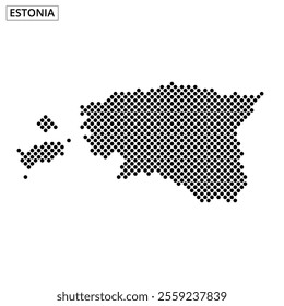 A representation of Estonia drawn using a unique dot pattern, showcasing its geographic layout and borders with clarity and precision.