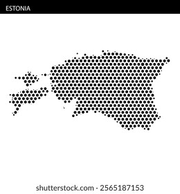 A representation of Estonia drawn using a unique dot pattern, showcasing its geographic layout and borders with clarity and precision.