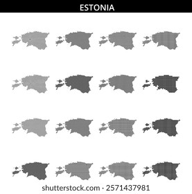 A representation of Estonia drawn using a unique dot pattern, showcasing its geographic layout and borders with clarity and precision.