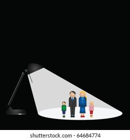 Representation of the family in the spotlight isolated with copy space
