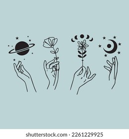 Representation of hands, stars and moon