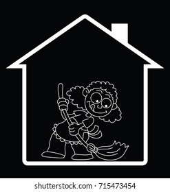 Representation of home spring cleaning isolated on black background