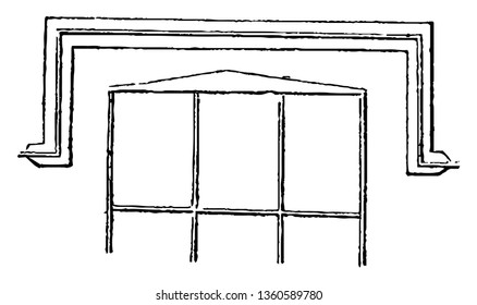 It is a representation of the introduction of the labels over the windows. It has small panels instead of lattice work vintage line drawing or engraving illustration.