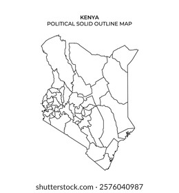 A representation of Kenya with a solid outline highlighting its political boundaries. The map includes various regions and divisions throughout the country.