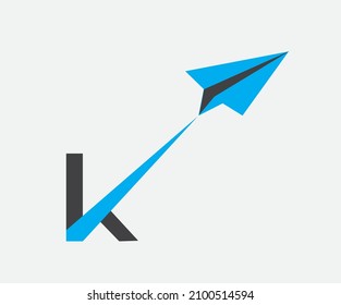 Representation of the letter k with an airplane model.Initial K logo.Illustration K letter icon. K Letter Logo Template vector icon design.