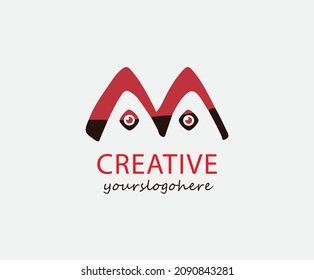 Representation of the letter M with eye signs between them. Illustration M letter icon. M Letter Logo Template vector icon design. Initial M logo.