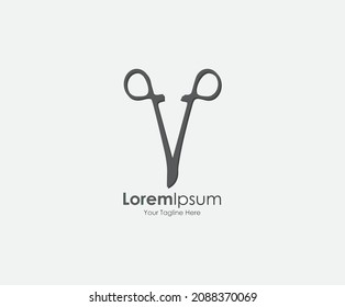 Representation Of The Letter V With Surgical Scissors And Knife. Letter V Logo Icon Design Template Elements. Initial Letter V Logo. 