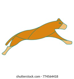 Representation of a lioness while running or jumping. The shape was created by matching many different circles, all of them respect the golden ratio rule in order to keep a better proportion