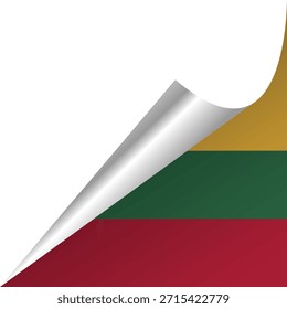 Representation of Lithuania's flag with a curled edge revealing colors.