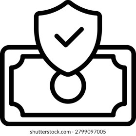 A representation of money with a shield and checkmark, symbolizing financial security and protected transactions.