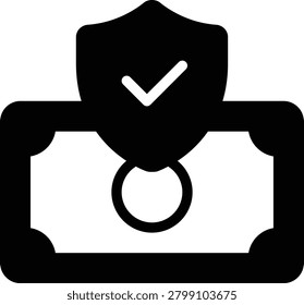 A representation of money with a shield and checkmark, symbolizing financial security and protected transactions.