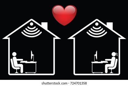 Representation of online dating isolated on black background