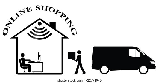 Representation of online shopping and home delivery isolated on white background 
with copy space for own text
