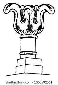 It is a representation of a ornamental tulip shaped chimney pot kept to design the dwelling. There are four chimney pots usually kept vintage line drawing or engraving illustration.
