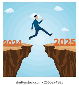 A representation of personal or professional growth, symbolizing the transition between 2024 and 2025. The individual leaps forward towards the future, showcasing ambition and determination. 