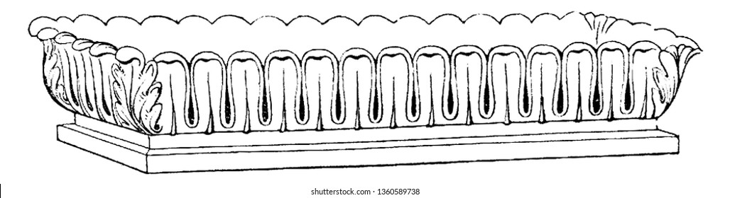 It is the representation of the placing of mignonette troughs of Austin art vectorificial stone or of Peake's Staffordshire ware on the top of four inch wall vintage line drawing or engraving