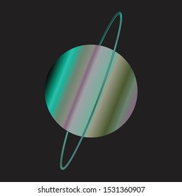 A representation of the planet Uranus with rings over a black background