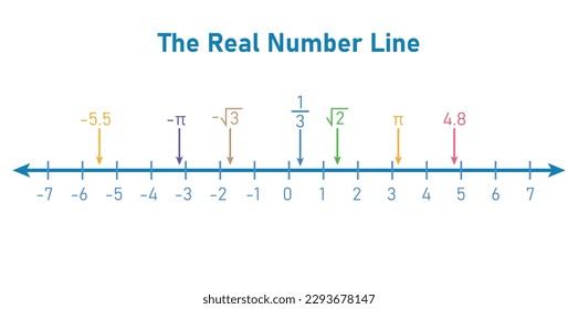Representation of the real number line. Mathematics resources for teachers. Vector illustration isolated on white background.
