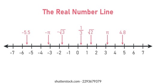 Representation of the real number line. Mathematics resources for teachers. Vector illustration isolated on white background.