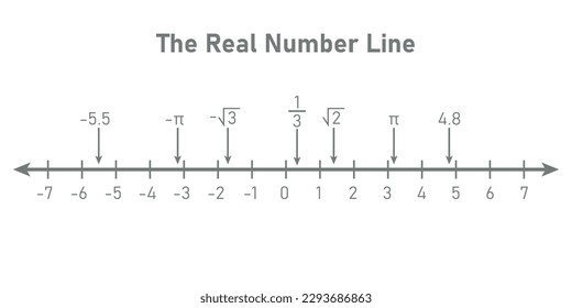 Representation of the real number line. Mathematics resources for teachers. Vector illustration isolated on white background.