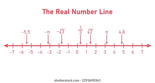 Representation of the real number line. Mathematics resources for teachers. Vector illustration isolated on white background.