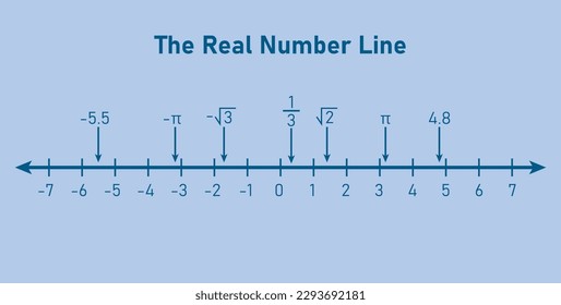 Representation of the real number line. Mathematics resources for teachers. Vector illustration isolated on white background.