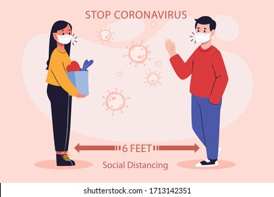 a representation of social distancing to prevent the spread of coronavirus , Covid-19  