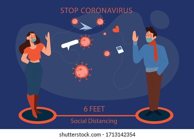 a representation of social distancing to prevent the spread of coronavirus , Covid-19  