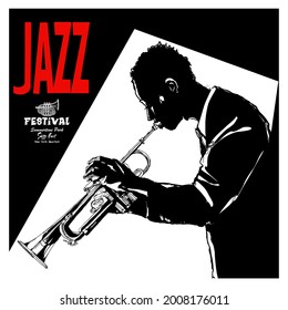 Representation of a trumpet player ideal for jazz poster - vector illustration