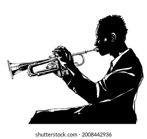 Representation of a trumpet player ideal for jazz poster - vector illustration