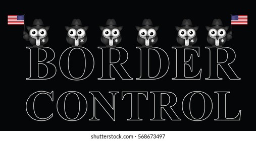 Representation of USA border control with custom officials isolated on black background