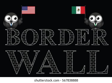 Representation of the USA border wall with Mexico isolated on black background