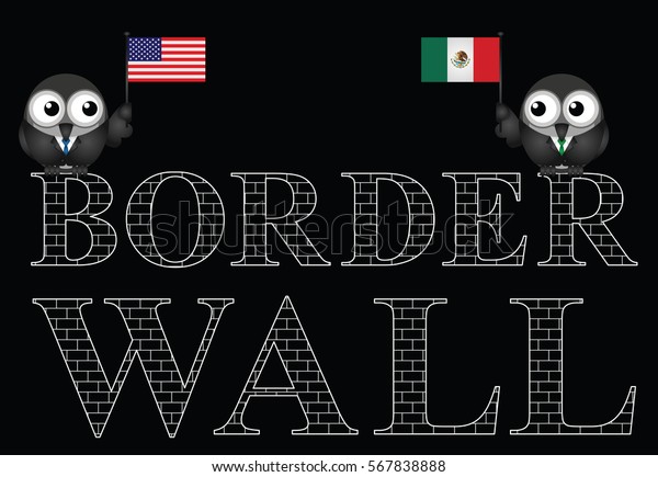 Representation of the USA border wall with\
Mexico isolated on black\
background