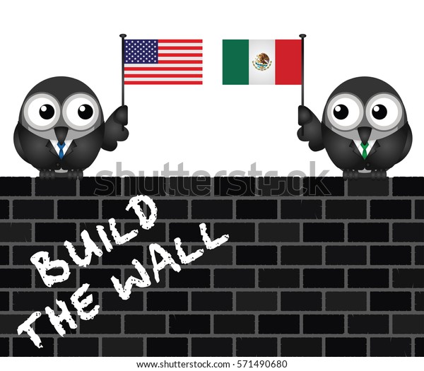 Representation of the USA border wall with\
Mexico isolated on white\
background