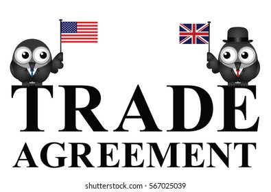 Representation of USA UK transatlantic trade agreement negotiations isolated on white background