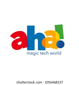 Representation of the word "aha!" in a playful and multicolored way that serves to represent the game and fun of children, youth and adults. Ideal for a fun business.