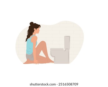 Representation of a young woman in the bathroom, illustrating the personal impact of eating disorders.