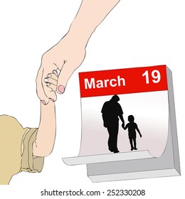 The representative illustration Father's Day, with a child with her hand in the hand of his father