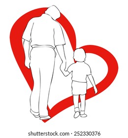 The representative illustration Father's Day, with a child with her hand in the hand of his father